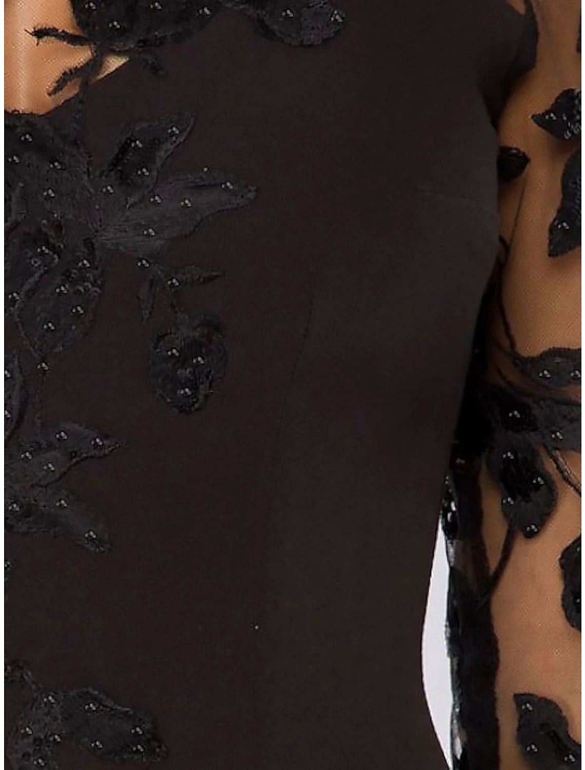 Wholesale Sheath Cocktail Elegant Dress Fall Wedding Guest Dress Long Sleeve Black Dress Plus Size Midi Dress Floral Embroidery Illusion Neck With Beading Lace